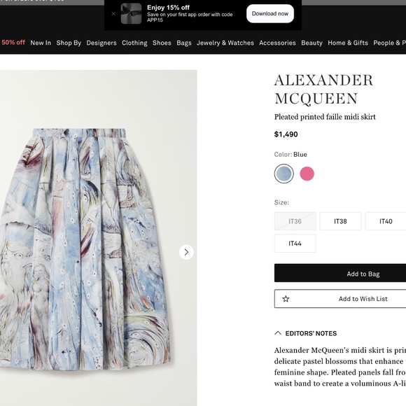 NWT Alexander McQueen Pleated Printed Faille MIDI Cotton Skirt - Picture 2 of 5